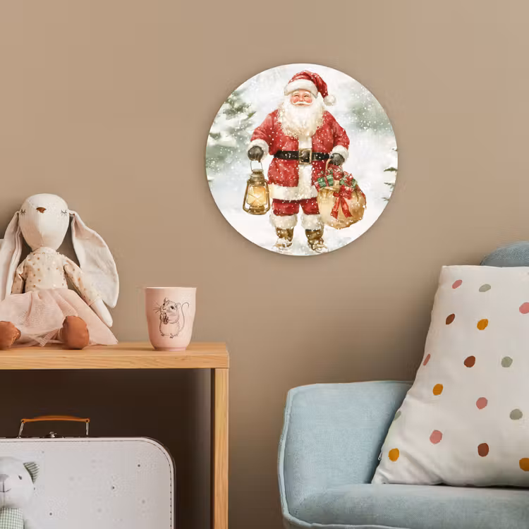 Kerstman- Winter - Sneeuw - Wit - Rood Wandcirkel kunststof plaat 5mm dik klein -tsfeer1_kind