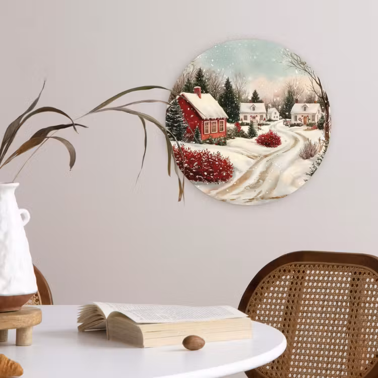 Kerstsfeer - Landelijk - Rood Wandcirkel kunststof plaat 5mm dik klein -sfeer4