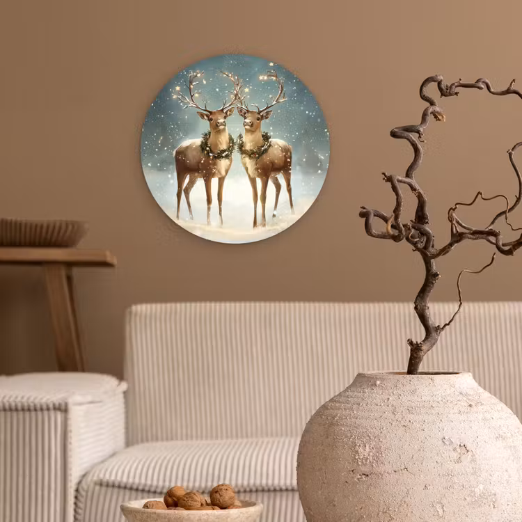Kerstmagie - Winterwoud - Rendier Wandcirkel kunststof plaat 5mm dik klein -sfeer1