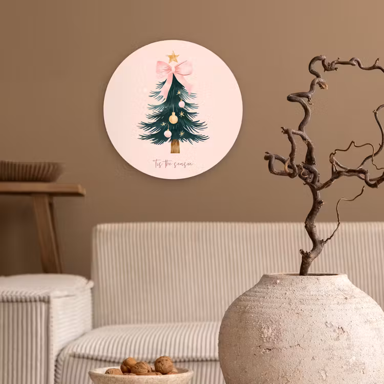 Christmas Season - Kerst - Kerstboom - Roze Wandcirkel kunststof plaat 5mm dik klein -sfeer1