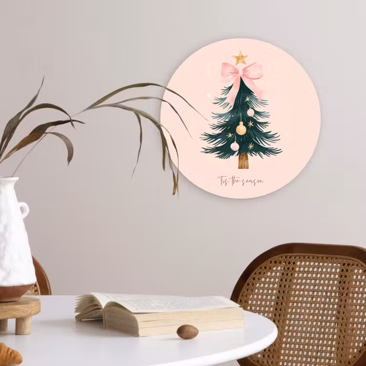 Christmas Season - Kerst - Kerstboom - Roze Wandcirkel kunststof plaat 5mm dik klein -sfeer4