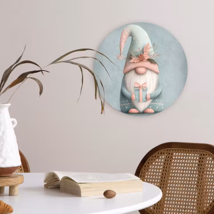 Kerstgnome - Cadeau - Groen Wandcirkel kunststof plaat 5mm dik klein -sfeer4