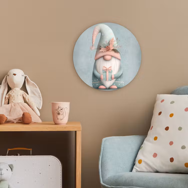 Kerstgnome - Cadeau - Groen Wandcirkel kunststof plaat 5mm dik klein -tsfeer1_kind