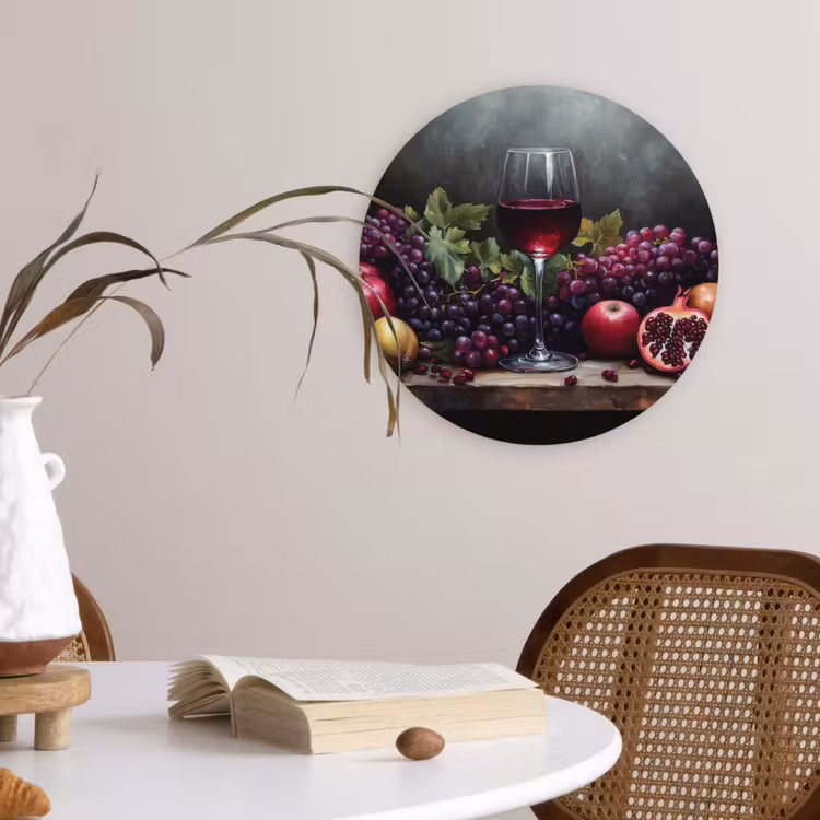 Wijn - Fruit - Stilleven Wandcirkel kunststof plaat 5mm dik klein -sfeer4