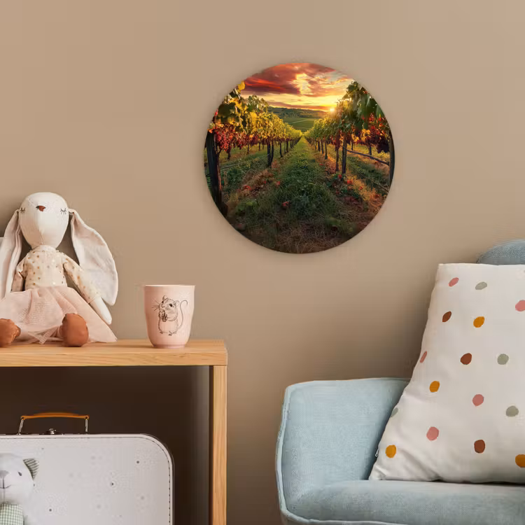 Wijngaard - Druiven - Zonsondergang Wandcirkel kunststof plaat 5mm dik klein -tsfeer1_kind