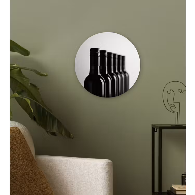 Wijnflessen - Zwart - Minimalistisch Wandcirkel kunststof plaat 5mm dik klein -sfeer3