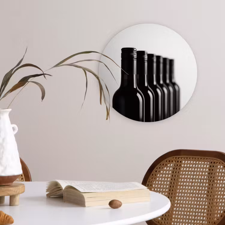 Wijnflessen - Zwart - Minimalistisch Wandcirkel kunststof plaat 5mm dik klein -sfeer4