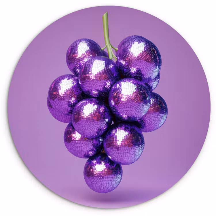 Druif - Disco - Glitter - Paars Wandcirkel kunststof plaat 5mm dik klein -3d