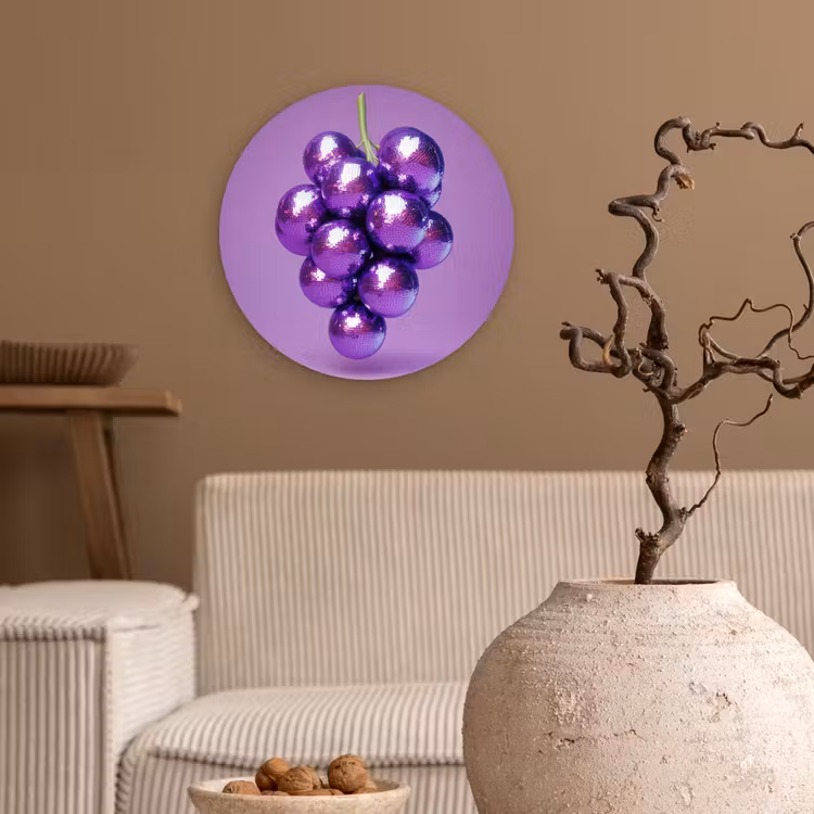 Druif - Disco - Glitter - Paars Wandcirkel kunststof plaat 5mm dik klein -sfeer1