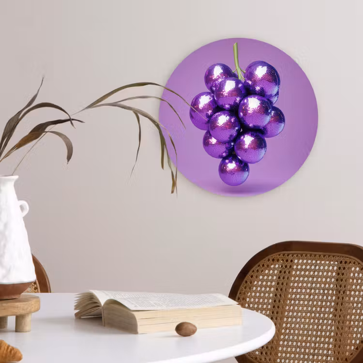 Druif - Disco - Glitter - Paars Wandcirkel kunststof plaat 5mm dik klein -sfeer4