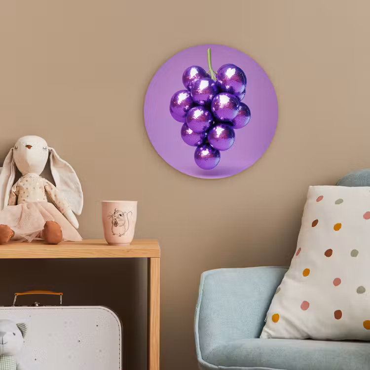 Druif - Disco - Glitter - Paars Wandcirkel kunststof plaat 5mm dik klein -tsfeer1_kind