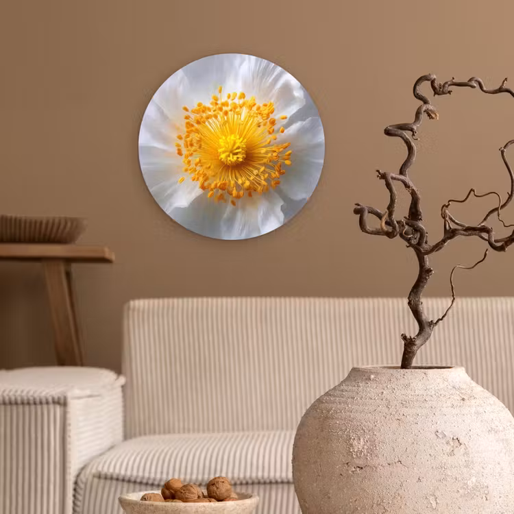 Wit - Bloem - Elegant Wandcirkel kunststof plaat 5mm dik klein -sfeer1