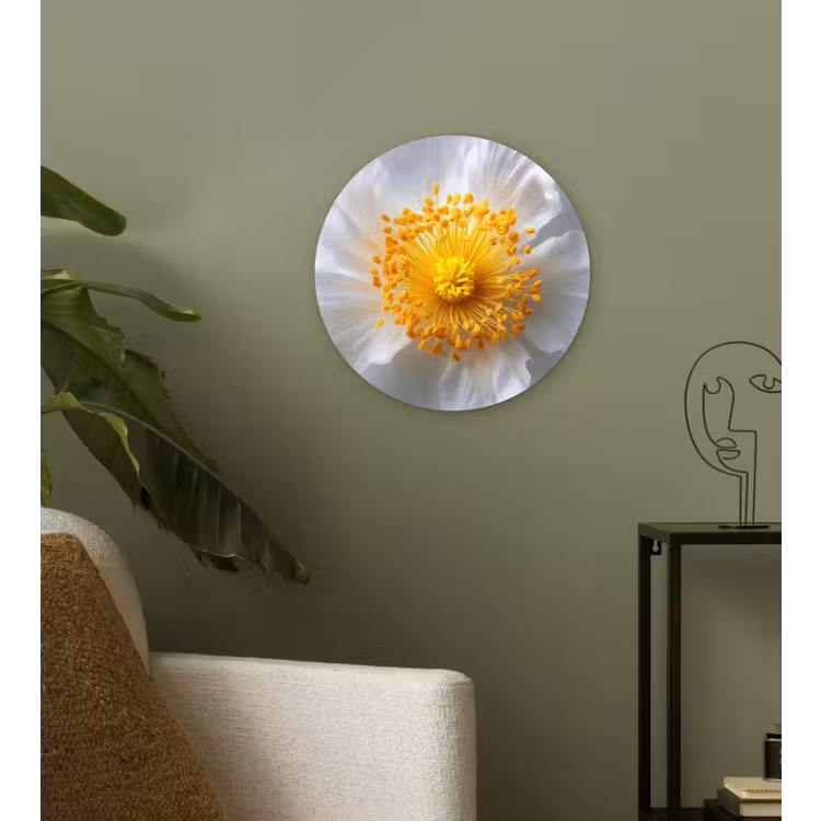 Wit - Bloem - Elegant Wandcirkel kunststof plaat 5mm dik klein -sfeer3