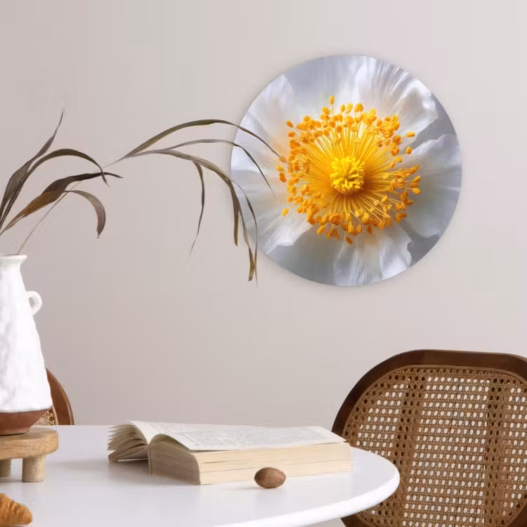 Wit - Bloem - Elegant Wandcirkel kunststof plaat 5mm dik klein -sfeer4