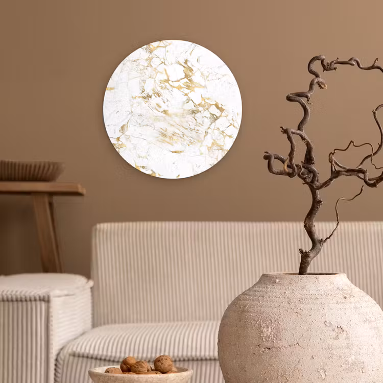 Wit - Marmer - Luxe - Goud Wandcirkel kunststof plaat 5mm dik klein 188 -sfeer1