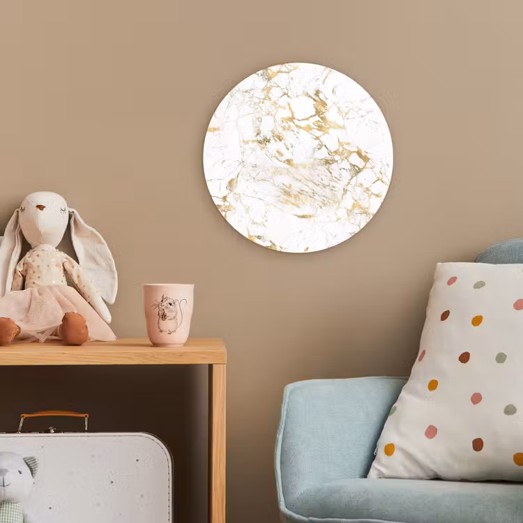 Wit - Marmer - Luxe - Goud Wandcirkel kunststof plaat 5mm dik klein 188 -tsfeer1_kind