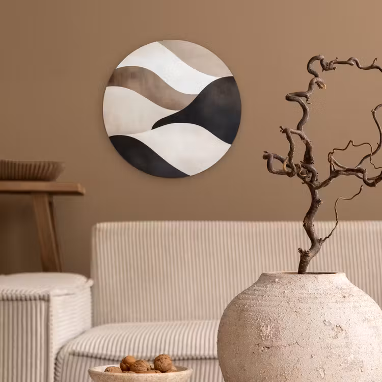 Golven - Abstract - Beige Wandcirkel kunststof plaat 5mm dik klein -sfeer1
