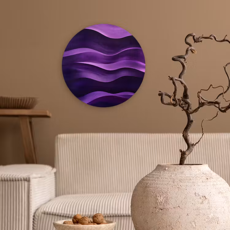 Golven - Abstract - Paars Wandcirkel kunststof plaat 5mm dik klein -sfeer1