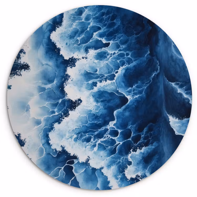 Golven - Blauw - Schuim Wandcirkel kunststof plaat 5mm dik klein -3d