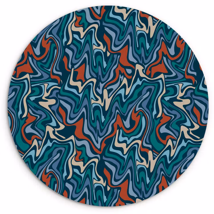 Golven - Retro - Blauw - Patroon Wandcirkel kunststof plaat 5mm dik klein 188 -3d
