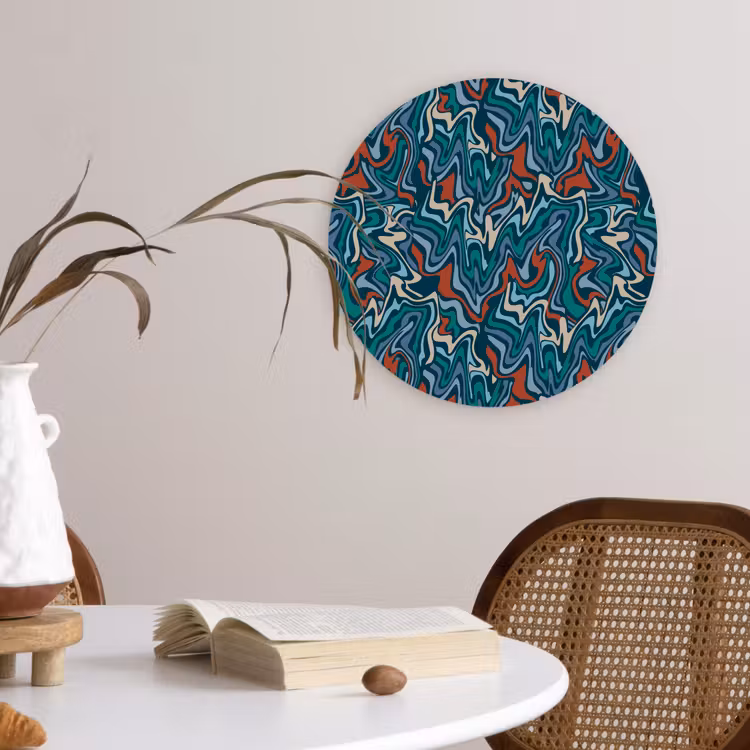 Golven - Retro - Blauw - Patroon Wandcirkel kunststof plaat 5mm dik klein 188 -sfeer4