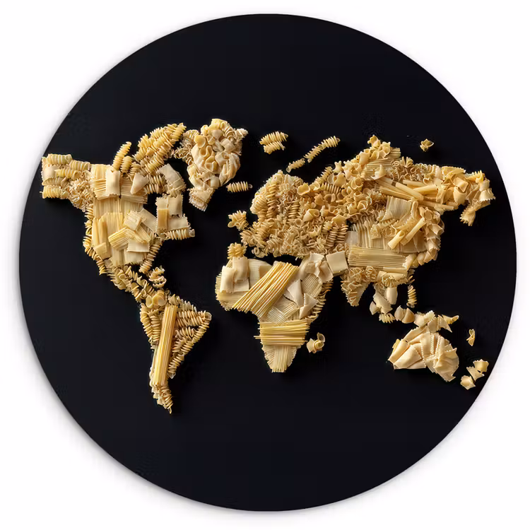 Wereldkaart - Specerijen - Kleurrijk Wandcirkel kunststof plaat 5mm dik klein -3d