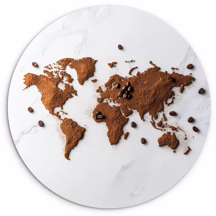 Wereldkaart - Koffie - Marmer Wandcirkel kunststof plaat 5mm dik klein -3d