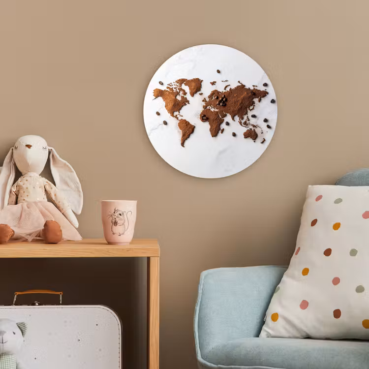 Wereldkaart - Koffie - Marmer Wandcirkel kunststof plaat 5mm dik klein -tsfeer1_kind