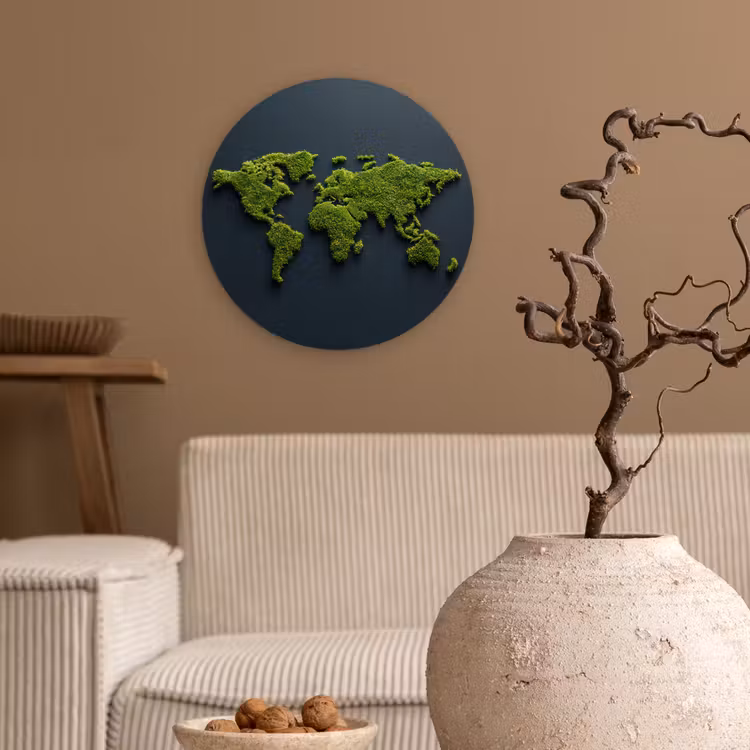 Wereldkaart - Mos -Levendig effect Wandcirkel kunststof plaat 5mm dik klein -sfeer1