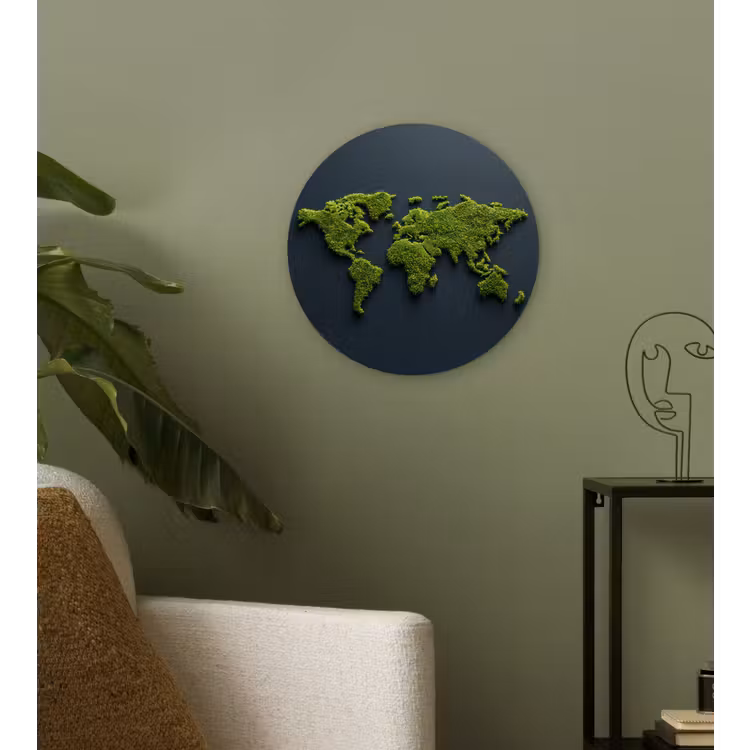 Wereldkaart - Mos -Levendig effect Wandcirkel kunststof plaat 5mm dik klein -sfeer3