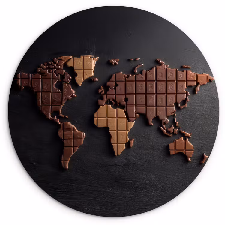 Wereldkaart - chocola - Smakelijke uitstraling Wandcirkel kunststof plaat 5mm dik klein -3d