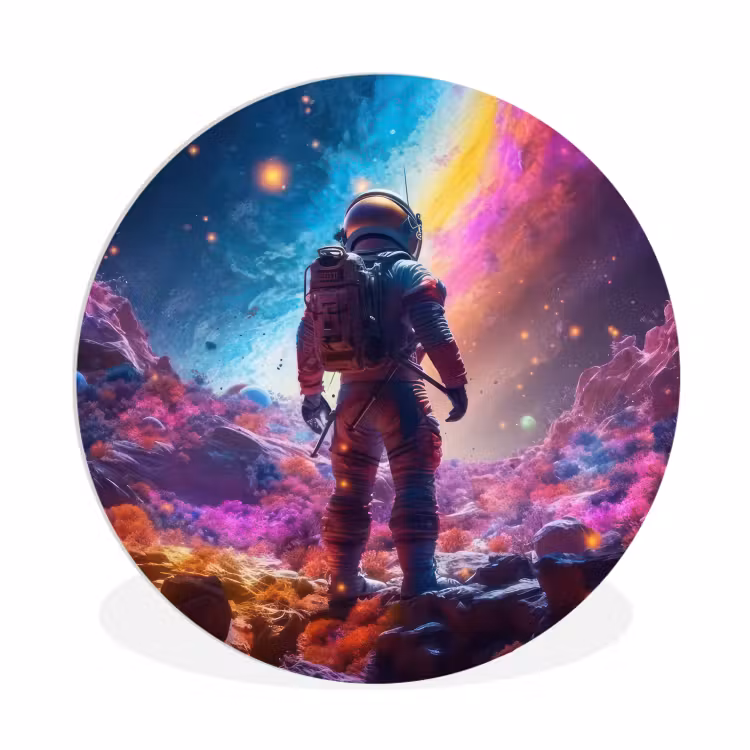 Ruimte - Astronaut - Neon - Sterren Wandcirkel kunststof plaat 5mm dik klein -3d