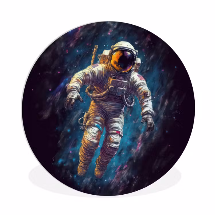 Ruimte - Neon - Astronaut - Sterren Wandcirkel kunststof plaat 5mm dik klein -3d