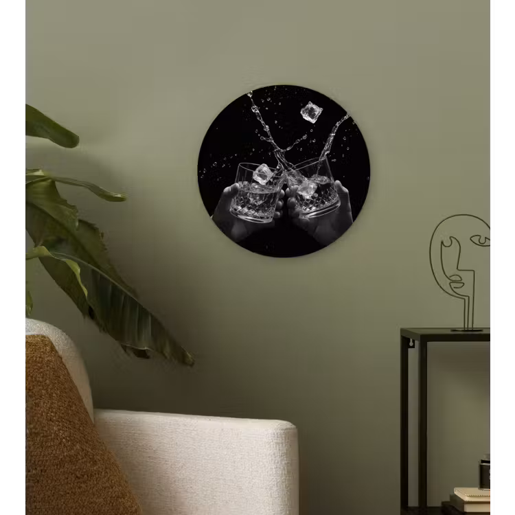 Whickyglazen - Ijs - Spetters - Zwart Wandcirkel kunststof plaat 5mm dik klein -sfeer3