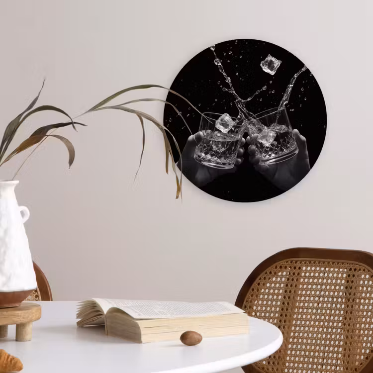 Whickyglazen - Ijs - Spetters - Zwart Wandcirkel kunststof plaat 5mm dik klein -sfeer4