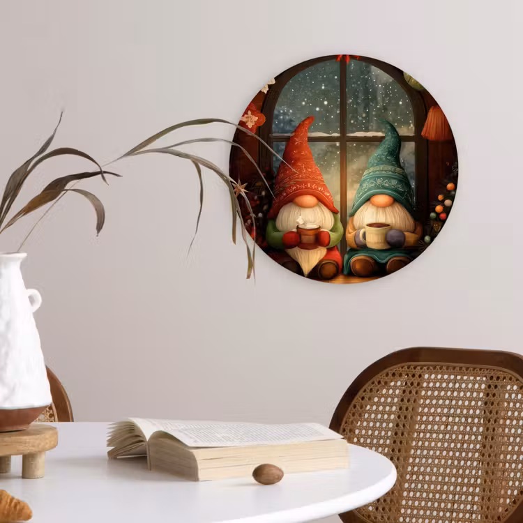 Gnooms - Kerst - Raam - Kleurrijk Wandcirkel kunststof plaat 5mm dik klein -sfeer4