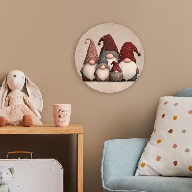 Kabouters - Kerst - Sneeuw - Puntmutsen Wandcirkel kunststof plaat 5mm dik klein -tsfeer1_kind