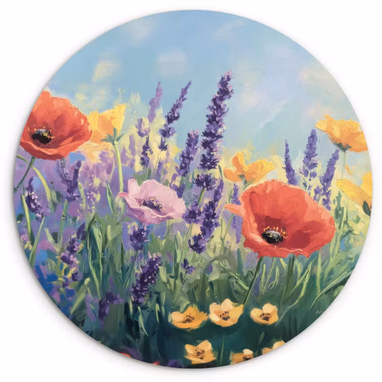 Weide - Bloemen - Kleurrijk Wandcirkel kunststof plaat 5mm dik klein -3d
