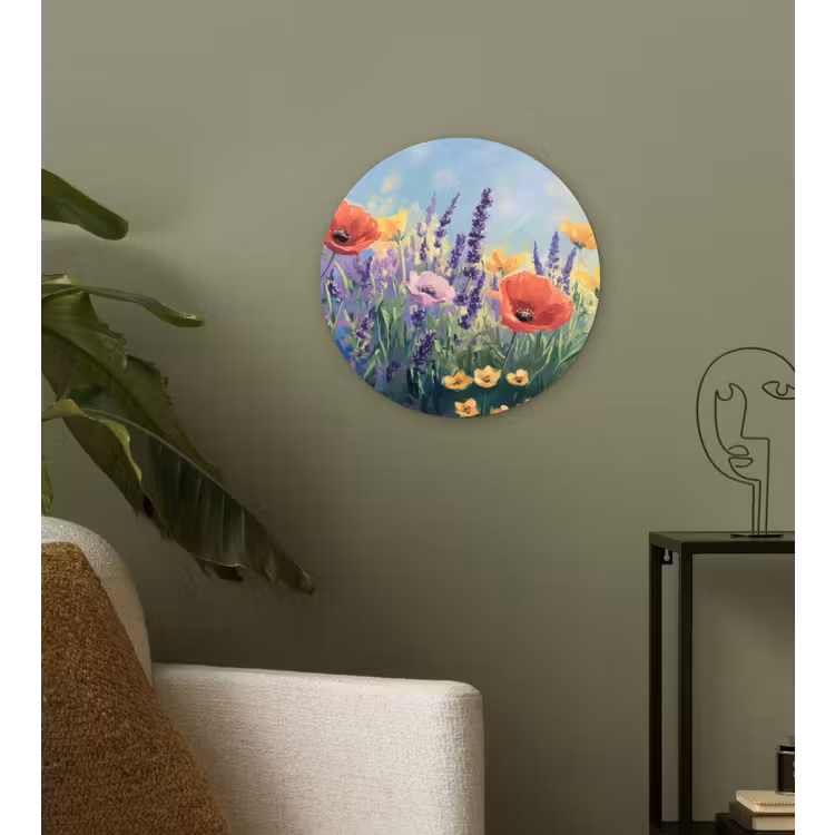 Weide - Bloemen - Kleurrijk Wandcirkel kunststof plaat 5mm dik klein -sfeer3