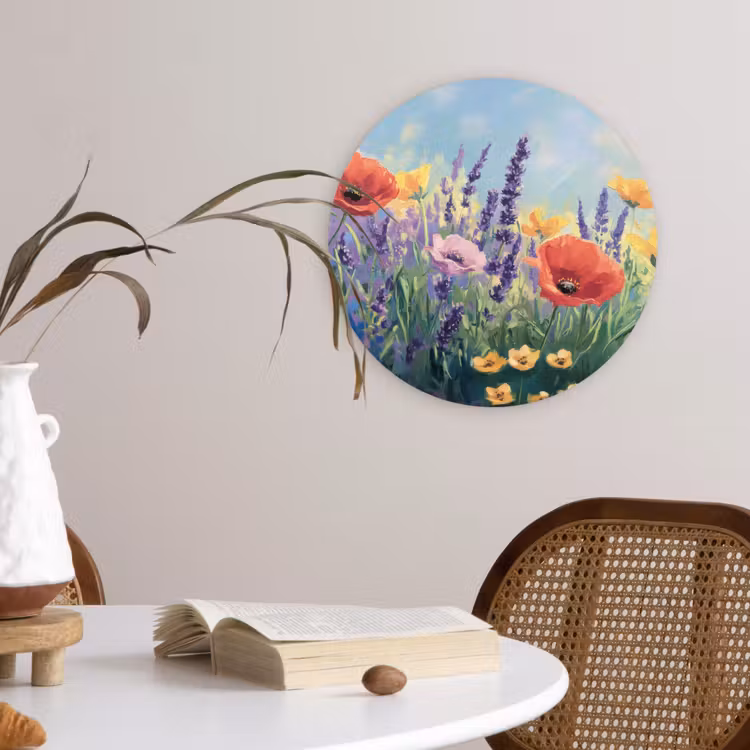Weide - Bloemen - Kleurrijk Wandcirkel kunststof plaat 5mm dik klein -sfeer4