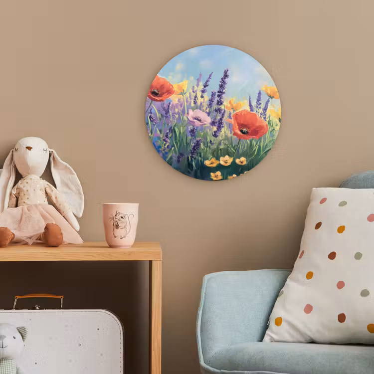 Weide - Bloemen - Kleurrijk Wandcirkel kunststof plaat 5mm dik klein -tsfeer1_kind