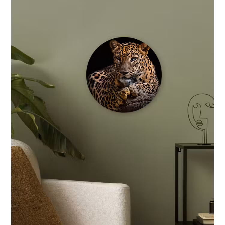 Wilde dieren - Panter - Portret - Zwart - Dieren Wandcirkel kunststof plaat 5mm dik klein -sfeer3