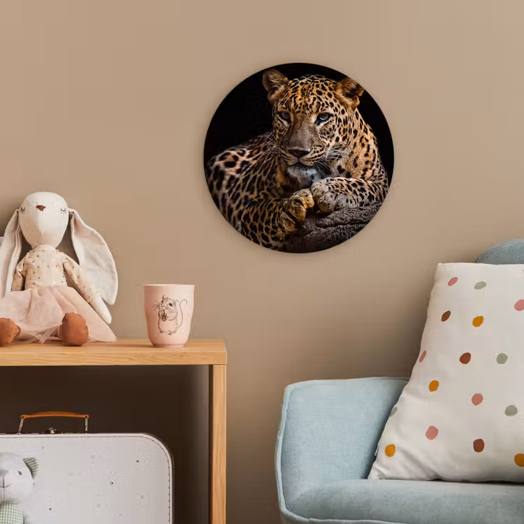 Wilde dieren - Panter - Portret - Zwart - Dieren Wandcirkel kunststof plaat 5mm dik klein -tsfeer1_kind