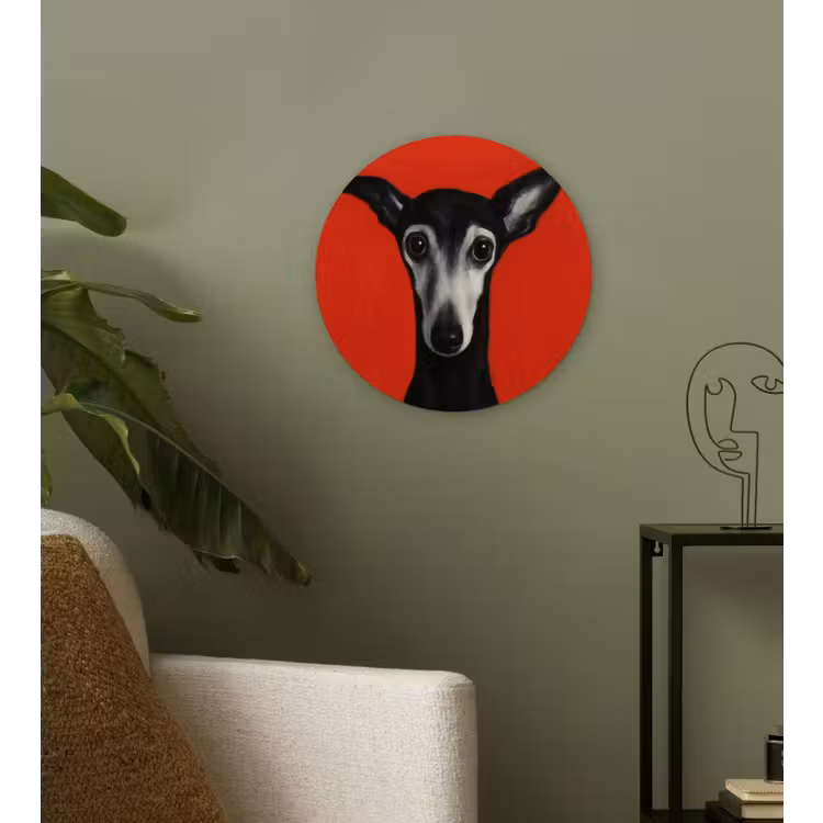 Windhond - Minimalistisch - Rood Wandcirkel kunststof plaat 5mm dik klein -sfeer3