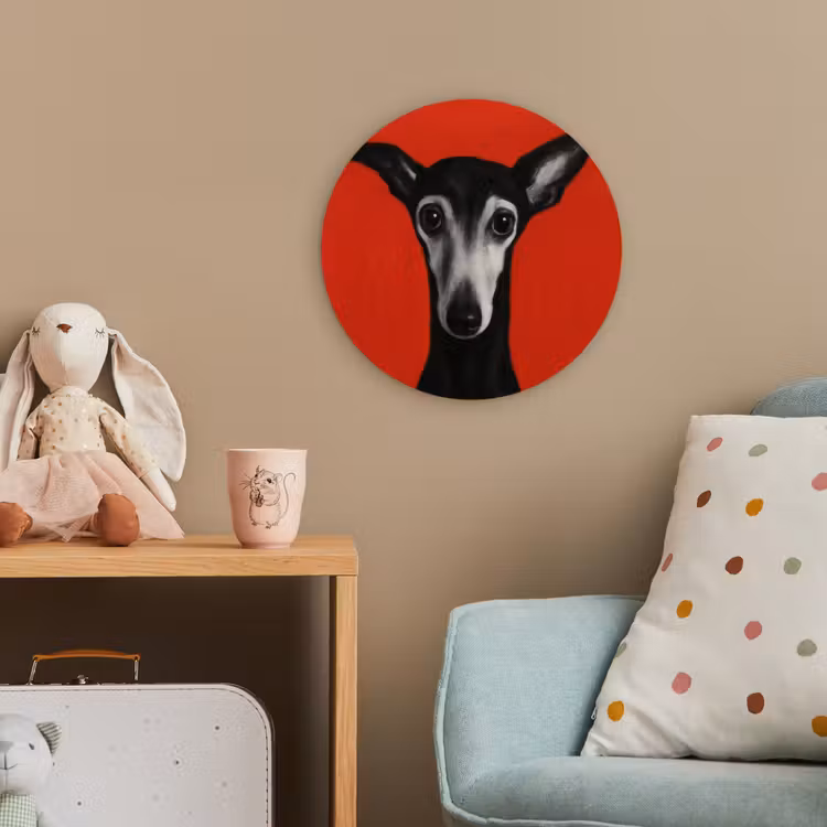 Windhond - Minimalistisch - Rood Wandcirkel kunststof plaat 5mm dik klein -tsfeer1_kind