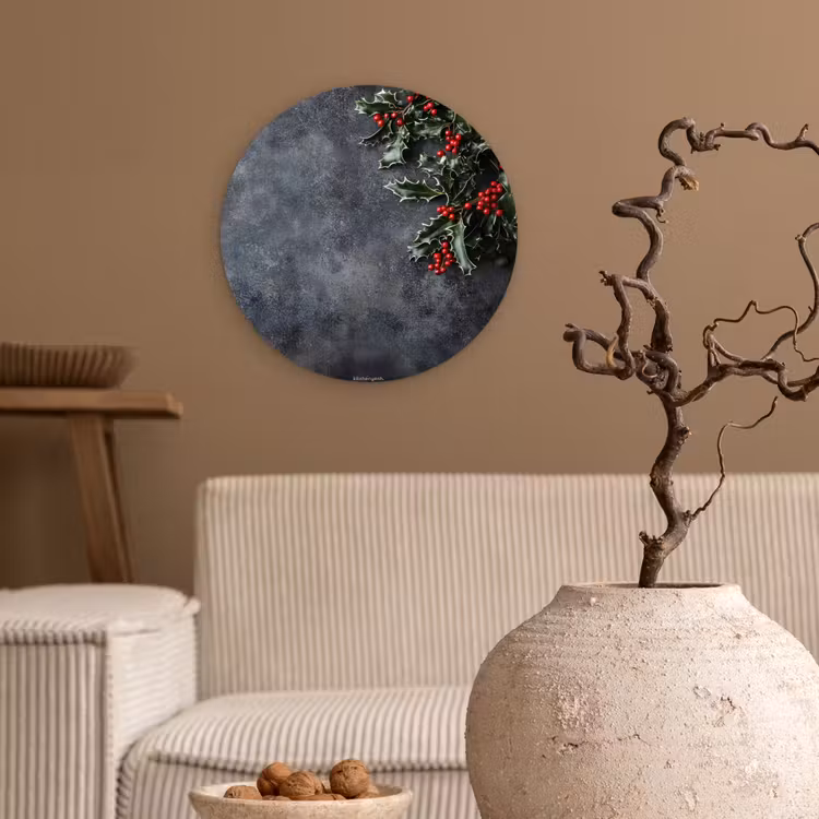 Winter - Hulst - Kerst - Beton Wandcirkel kunststof plaat 5mm dik klein -sfeer1