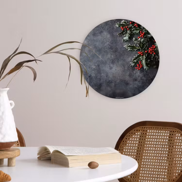 Winter - Hulst - Kerst - Beton Wandcirkel kunststof plaat 5mm dik klein -sfeer4