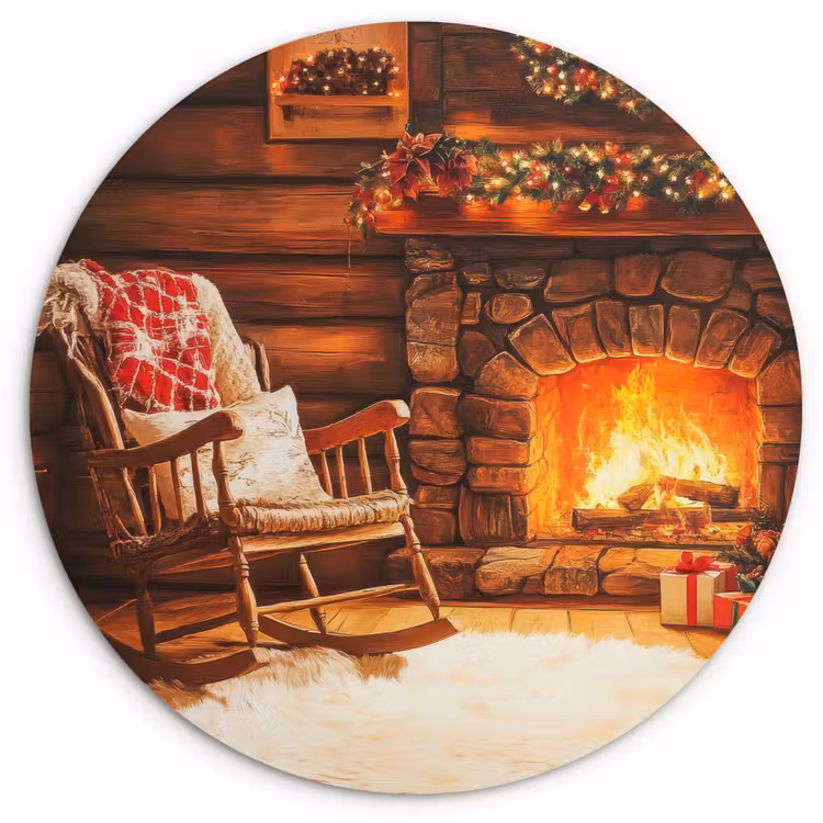 Winter - Kerst - Huis - Openhaard Wandcirkel kunststof plaat 5mm dik klein -3d
