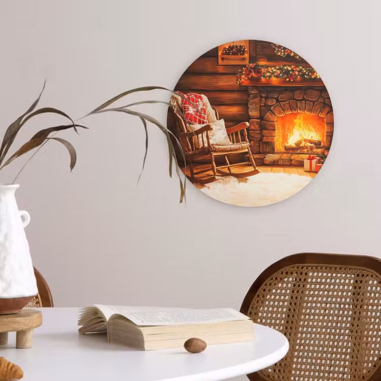 Winter - Kerst - Huis - Openhaard Wandcirkel kunststof plaat 5mm dik klein -sfeer4
