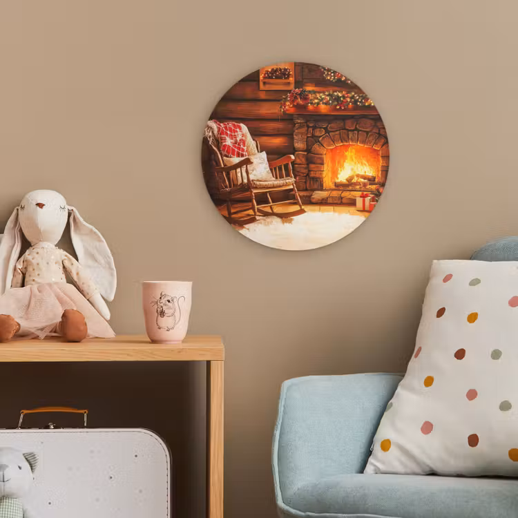 Winter - Kerst - Huis - Openhaard Wandcirkel kunststof plaat 5mm dik klein -tsfeer1_kind